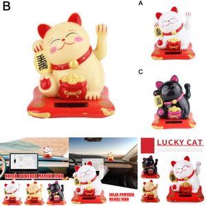 New Solar Powered Maneki Neko Welcoming Chinese Lucky Waving Hand Beckoning Fortune Cat Figurines For Car Home De D2y7