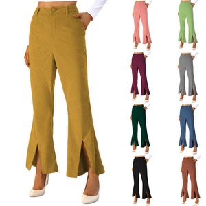 Pantaloni da donna Spring e autunno Nuovo velluto a velluto solido in vita alta e autunno sciolta