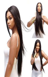 LS178 Europ American Long Straight Hair Wigs Soft Natural Black Chemical Fiber Huvudbonad spets Wig6139779