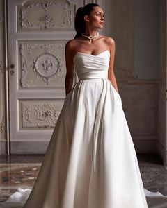 ساتان العرائس العروال الحبيبة الحبيب الأرض Lenath Lenath Princess Wedding Dress