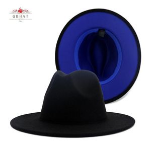 Svart med blå botten lapptäcke panama ull filt jazz fedora hattar kvinnor män bred grim fest cowboy trilby gambler hat291k