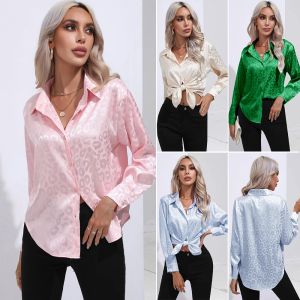 Hemd Frauen Satin Shirts Leopard Print 2023 Frühling Herbst Vintage Bluse Button Up Dame Lange Ärmel Tops Weibliche Lose Shirts