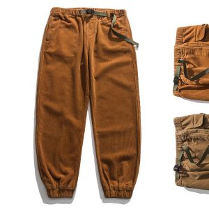 Pants Autumn Winter American Retro Heavyweight Corduroy Cargo Pants Men's Fashion Pure Cotton Washed Loose Casual Ankletied Trousers