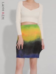 Sukienki Lanmrem kolorowy blok plisowany krótkie spódnice dla kobiet elastyczna talia szczupła spódnica modna impreza modowa 2023 Summer New YJ78007aa