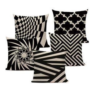 Geometria decorativa capas de almofada moda preto e branco listrado linho fronha sofá cama carro impressão personalizada travesseiro cover6665391