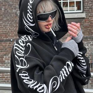 NASANGU Y2K Goth Grunge Brief Drucken Zip Up Hoodies Frauen High Street Harajuku Retro Hip Hop Lose Sweatshirt Tragen 240219