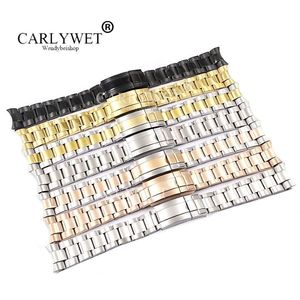 Carlywet 20 21mm hela silverguld Rose Gold Black 316L Solid rostfritt stål Watch Band Belt Rem -armband för 228b