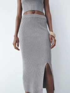 Kjol sommar ny mode västerländsk europeisk och amerikansk trend avslappnad metallisk färgtråd stickad hög midje kjol