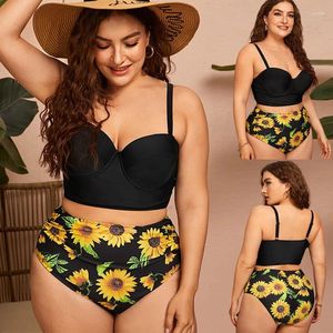 Mulheres Swimwear Bikini Set Biquini Plus Size Mulheres Flor Impressão Maiô Banheira Terno de Natação Cintura Alta