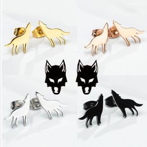 Punk Gothic Edelstahl Wolf Ohrringe für Frauen Männer Minimalistischen Ohr Studs Kleine Tier Pendientes Geschenk Großhandel Schmuck