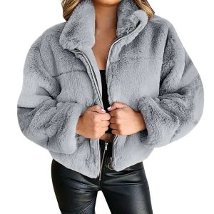 Jackets 2023 Autumn/Winter Popular Imitation Fur Coat for Women Solid Color Zipper Cardigan Plush Warm Coat Jacket Women