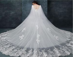 Ny designer Bridal Wedding Shawl Cloaks Bolero Cape Lace Jacket Wraps White Ivory App Grug Cathedral Train 3M Long Veil1543567