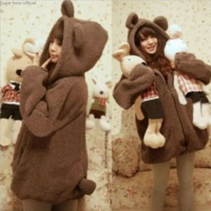 Fur Kawaii Winter Tendy Fur Jackets Cute Girl Coat Little Bear Little Rabbit With Ears Tail Cartoon Plush Coat Hooded Sweater Girl