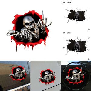 Novo crânio 3d no buraco de bala carro reflexivo 15*14cm decalques terror automóvel esqueleto adesivos espiou q9v7