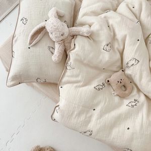 Baby Boys Girls Bedding Set Bunny Bear Muslin Cotton Toddler Crib Bedding Kit Däcke Cover Sheet Pillow Case Without Filler 240229