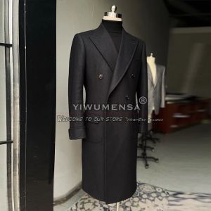 Jackets Autumn/Winter Men Trench Coat Long Black Tweed Wool Blend Thick Suit Jackets Double Breasted Overcoat Business Blazer Sets 2022