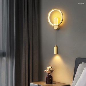 Wall Lamp H65 Copper For Bedroom Modern Nordic Designer Luxury Minimalist Creative Living Room Background LED Indoor Lights