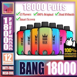 Оригинальный Bang BOX 18000 18K Puff 18000 18K Перезаряжаемый смарт-экран Одноразовый Vape Pen Электронная сигарета Двойная сетчатая катушка 26 мл Заполненный аккумулятор 850 мАч 2024 Самый популярный