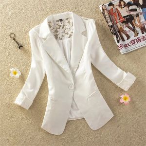 Blazers 2024New Spring Summer Fashion Slim Lace Splicing Short Blazer Women Jacket Three Quarter Sleeve Office Blazers Coat Suit