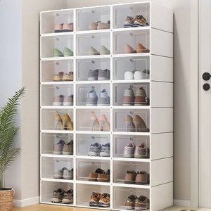 3st dammtät skohängare transparenta förvaringsskor Box Fällbara skor Arrangörer Stapble Sundries Toy Shoe Storage Cabinet 240229