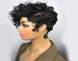 Peruca de cabelo humano peruano encaracolado 250 curto bob pixie corte nenhum laço frontal perucas para preto feminino diário cosplay3506944