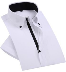 Verão Smart Casual Diamond Buttons Mens Dress Shirt Branco Manga Curta Luxo Gola Alta Slim Fit Elegante Camisas de Negócios 2009255592654