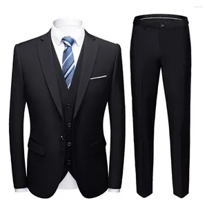 Ternos masculinos terno masculino blazer colete calças definir temperamento único breasted botões superior casamento banquete baile de formatura formal noivo