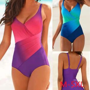 Swimwear 1 PCS Push Up Swimwear Onepiece Bikini Maiô Gradiente Impressão Sexy One Piece Mulheres Maiô Beachwear Plus Size M5XL