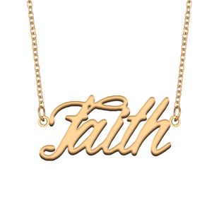 Faith Namenshalsketten-Anhänger für Frauen und Mädchen, Geburtstagsgeschenk, individuelles Namensschild für Kinder, beste Freunde, Schmuck, 18 Karat vergoldeter Edelstahl