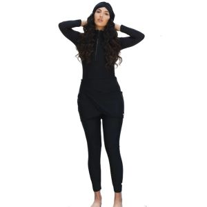 Kläder 2022 Ny långärmad solid svart muslimsk badkläder kvinnor muslimska baddräkt burkini