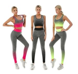 2 Piece Sets Womens Outfits Yoga Set Elastic Gradual Changing Sports Bra Tights Suit Fitness Workout Leggings 240228