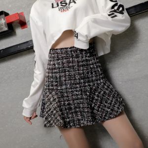 Skirt Women Autumn Winter Mini Pencil Skirts Korean High Waist Elegant Tweed Skirts 2023 Lady New OL Mermaid Plaid Wool Tweed Skirts