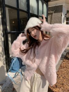 Cardigans Pink Fashion Sweet All Match Fairy Coats Grunge Kawaii Chic Y2k Aesthetic Sweaters Japanese Fluffy Cute Cropped Cardigans Women