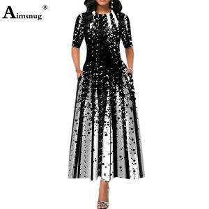 Dress Women Elegant Long Maxi Dress Short Sleeve Fashion Dot Print Party Dresses Summer Femme Vintage ALine Dress Clothing Size S5XL