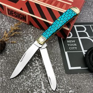 New 440C Double Blades Brass and Resin Handles Folding Pocket Knife Tactical Knife Hunting Edc Self defense Survival Knife