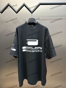 Xinxinbuy Men Designer Tee T Shirt 2024 Paris Graphic Zniszczony litera Wzór drukowania krótkiego rękawu kobiety niebieskie czarne czerwone xs-2xl