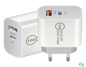 18W PD USB C Wall Charger 18W Power Delivery PD Snabbladdare Adapter Typ C Laddare US UK EU Plug Fast Charging för Samsung SMATP6142931