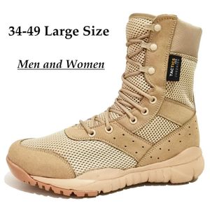 Utomhusskor Sandaler Summer Mesh Breattable Outdoor Handing Shoes Män Kvinnor Lätt Hög topp Desert Combat Tactical Boots 34-49 Plus Size YQ240301