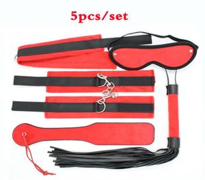 5PiecesPack Leather Fetish Bondage Restraint Handcuffs whip MaskEye patch Spanking Paddle Neck Collar Sex Toys Adult Games1596100