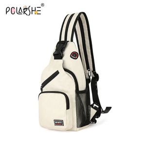 PolarShe Travel Men Chest Shoulder Bag With Earphone Hole Sports Crossbody Mini Women Belt Multifunktion Ryggsäck 240223