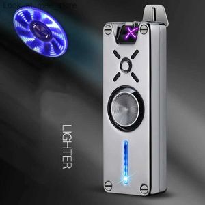 Lighters Creative Fidget Spinner Intelligent Dual Arc Electronic Light with Spoodlight Rotating Metal Flameless USB laddning Q240305