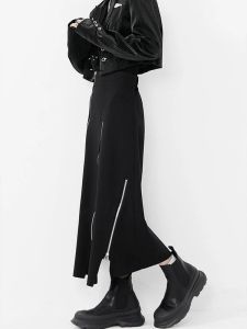 Abiti Haruku Gonne stile punk Donna Vita alta Gonna gotica irregolare Design con cerniera nera 2023 Moda Streetwear Lunghezza media Aline