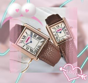 Top brand men and women tank roman dial watches square case leather strap quartz movement auto date fashion brand Vintage Lady Iced Out Couple Lovers Wristwatch Gifts