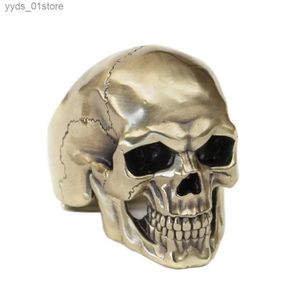 Band Rings Brass Glossy Skull Ring Punk Adjustable Ring BR436 US Size 6~15 L240305