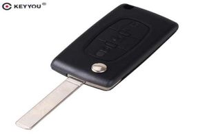 Keyyou para citroen c2 c3 c4 c5 c6 c8 3 botões flip remoto caso chave do carro capa escudo fob va2 lâmina ce05232231111