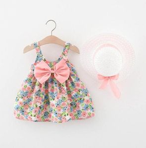 Girl039s klänningar spädbarn flicka klänning 2022 sommar baby båge blommig tutu födelsedag med hatt sling prinsessa söta kläder 6m2ygirl039729754