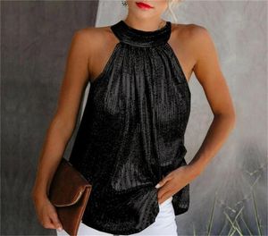 Women039s Blouses gömlek 2021 kadın bluz moda yüksek boyun kolsuz payetler yular tank üst yeleği yaz gündelik gevşek shir8554038