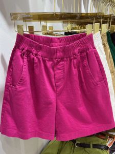 Shorts 2023 feminino denim shorts astic cintura algodão perna larga curto senhora bonita casual rosa vermelho sólido verão shorts para mulher