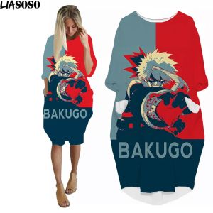 Abito LIASOSO Creativo My Hero Academia Anime Gonna tascabile a maniche lunghe O Collo Street Novità Boutique Manga Stampa 3d Abbigliamento donna