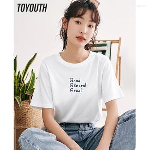 Kadın Tişörtleri Toyouth Kadın T-Shirt 2024 Yaz Kısa Kollu Yuvarlak Boyun Gevşek Tees Tasarım Mektubu Baskı Gündelik Tüm Maç Beş Renk Üstleri